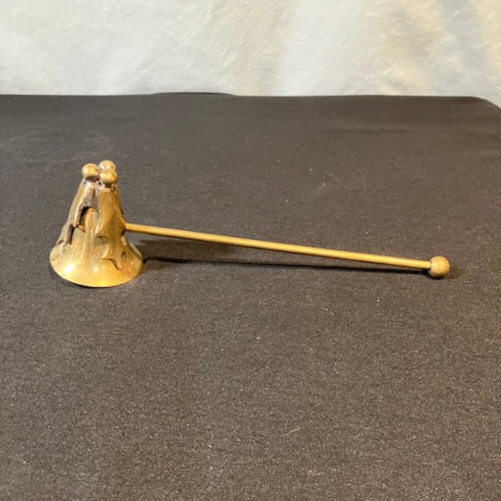 Brass Candle Snuffer 7" Embellished with Brass Holly Berries and Leaves